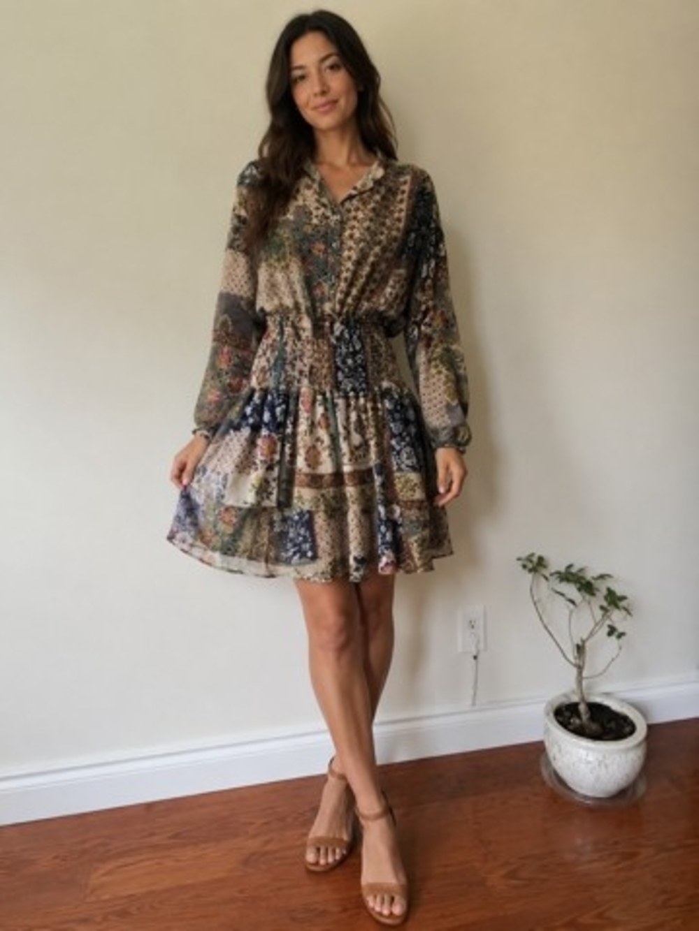 Zara Multi-Color Patchwork Floral Mini Dress